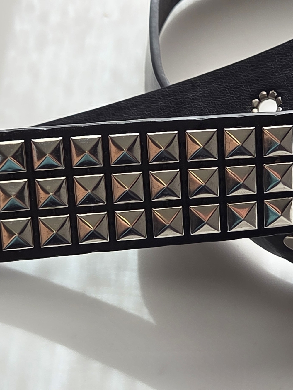 Black Studded Leather Belt with Silver Pyramid Studs - Picture 3 of 6